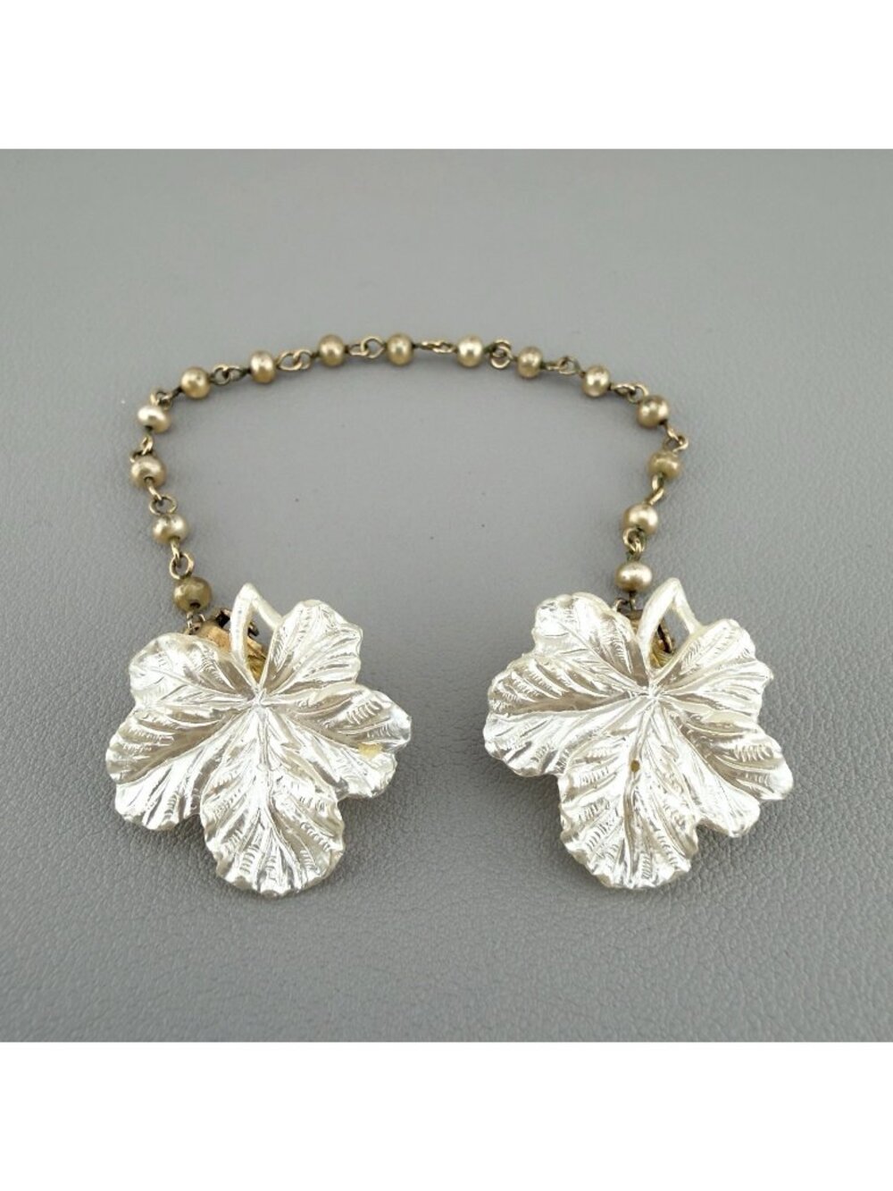 Vintage Sweater Clip Leaf Faux Pearl Chain Acrylic Fall Autumn Read
